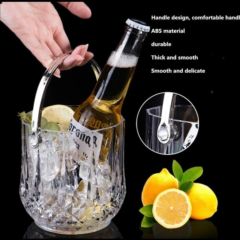 Glass Crystal Ice Bucket with Tongs - Large Capacity Transparent Beer & Wine Chiller - Portable Ice Pail for Home Bar - Image 4