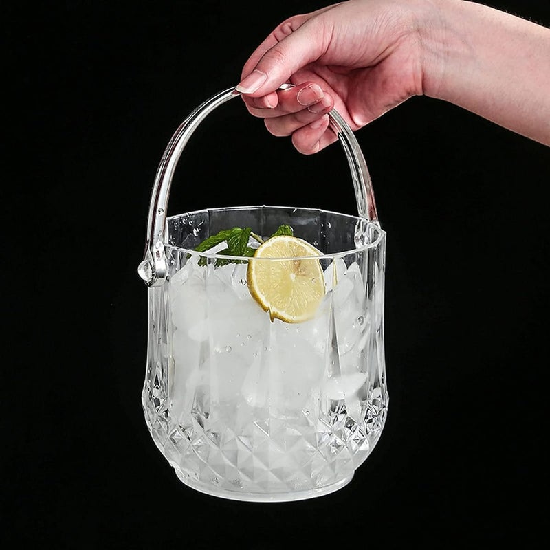 Glass Crystal Ice Bucket with Tongs - Large Capacity Transparent Beer & Wine Chiller - Portable Ice Pail for Home Bar - Image 5
