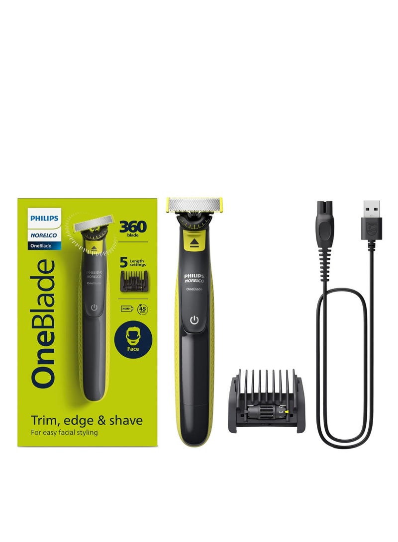 Philips Norelco OneBlade 360 Face, Hybrid Electric Beard Trimmer And Shaver With 5-in-1 Face Stubble Comb, Frustration Free Packaging, QP2724/90 - Image 1