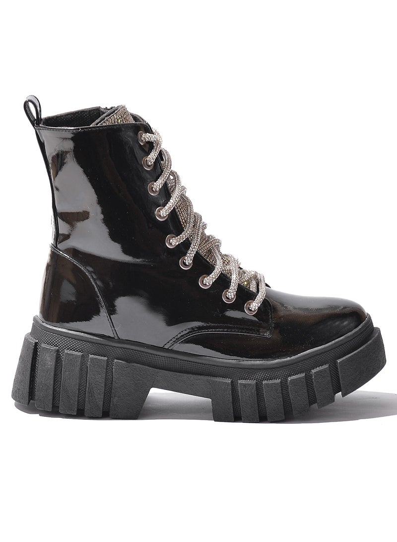 Run  Half Boot Leather Strass-BlackShiny - Image 2