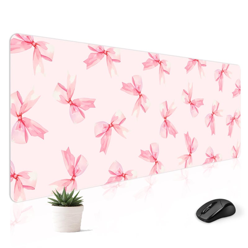Stanoha Mousepad Desk Mat Gaming Large Keyboard Cute Office Desktop Computer Laptop XXL Long Big Kawaii Aesthetic Girly Pretty Design Women Girl Gamer Oversized Wide 30x12'' Mousepad, Pink Bow - Image 1