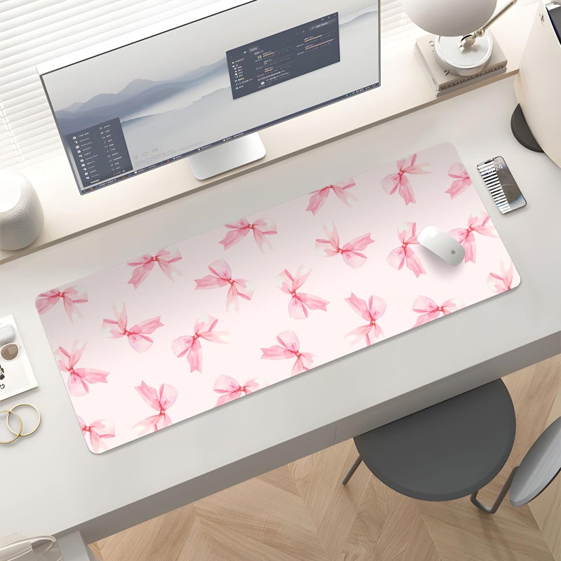 Stanoha Mousepad Desk Mat Gaming Large Keyboard Cute Office Desktop Computer Laptop XXL Long Big Kawaii Aesthetic Girly Pretty Design Women Girl Gamer Oversized Wide 30x12'' Mousepad, Pink Bow - Image 5