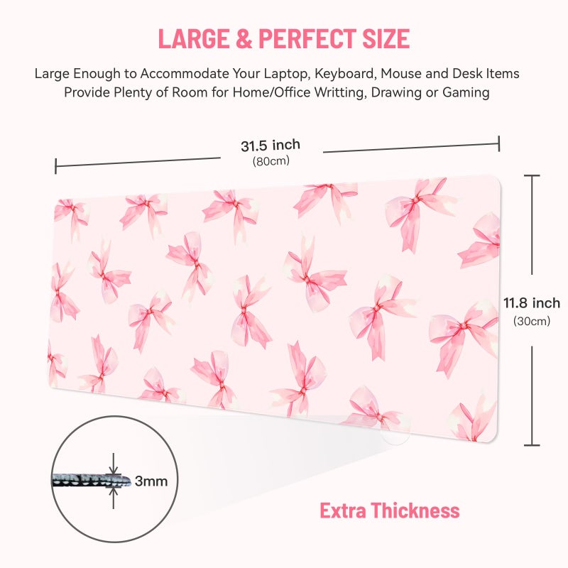 Stanoha Mousepad Desk Mat Gaming Large Keyboard Cute Office Desktop Computer Laptop XXL Long Big Kawaii Aesthetic Girly Pretty Design Women Girl Gamer Oversized Wide 30x12'' Mousepad, Pink Bow - Image 2