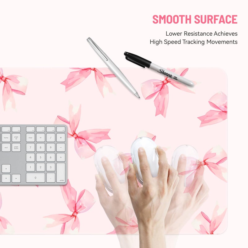 Stanoha Mousepad Desk Mat Gaming Large Keyboard Cute Office Desktop Computer Laptop XXL Long Big Kawaii Aesthetic Girly Pretty Design Women Girl Gamer Oversized Wide 30x12'' Mousepad, Pink Bow - Image 3