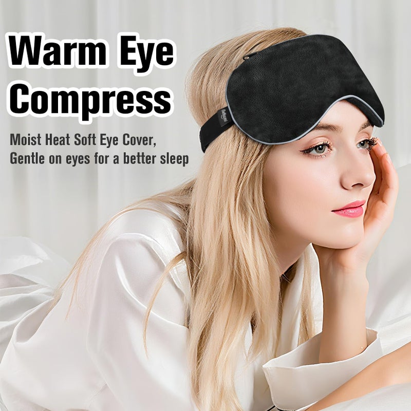 BeHoomi Heated Eye Mask Warm Compress for Eyes, Soothing Weighted Eye Mask for Sleeping, Microwave Moist Heating Pad Hot Compress for Eyes Relaxation, Reusable Sleep Mask for Home, Office (Black) - Image 2