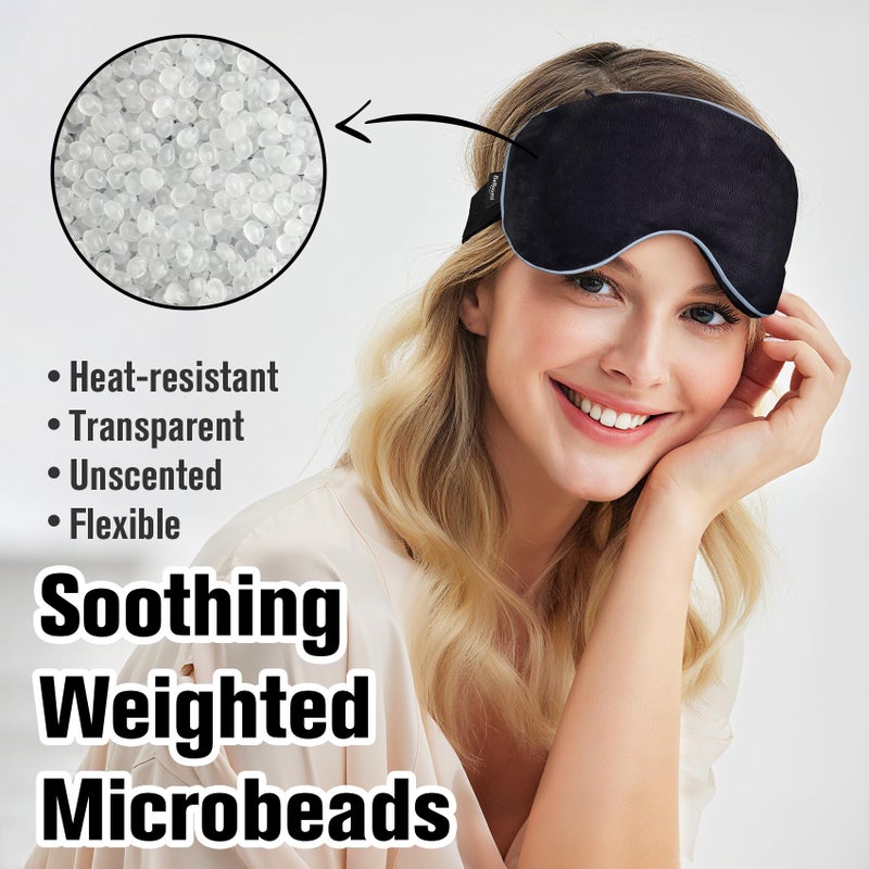 BeHoomi Heated Eye Mask Warm Compress for Eyes, Soothing Weighted Eye Mask for Sleeping, Microwave Moist Heating Pad Hot Compress for Eyes Relaxation, Reusable Sleep Mask for Home, Office (Black) - Image 3