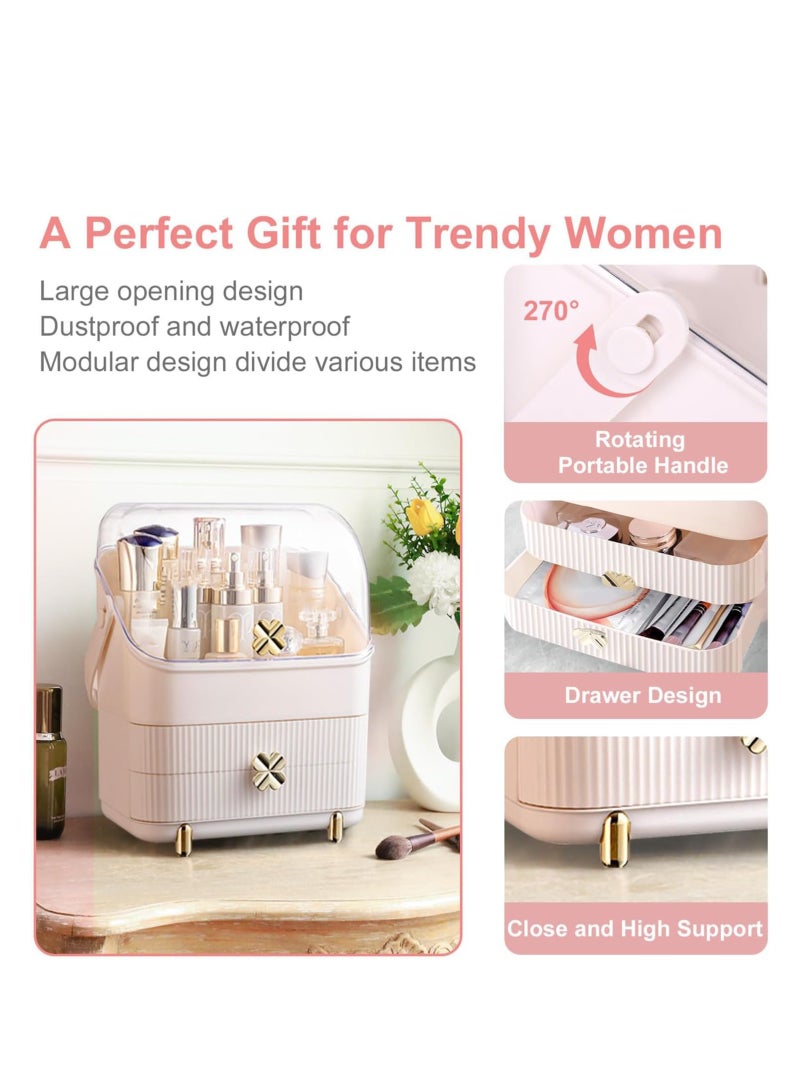 Excefore Makeup Organizer With Cover, Portable Makeup Holder, Cosmetic Accessories Holder, Makeup Storage With Handle, Dustproof Cosmetic Box,  Neat Tidy Beauty Box, High-Capacity Makeup Holder - Image 4