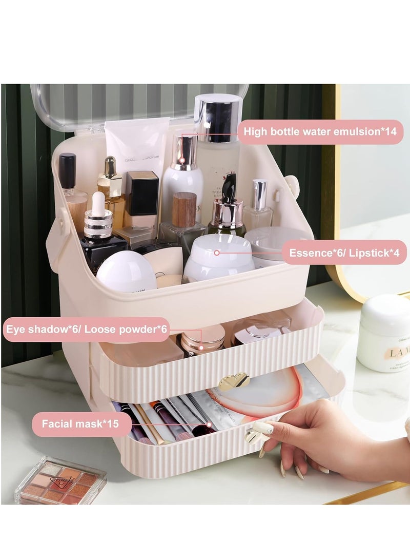 Excefore Makeup Organizer With Cover, Portable Makeup Holder, Cosmetic Accessories Holder, Makeup Storage With Handle, Dustproof Cosmetic Box,  Neat Tidy Beauty Box, High-Capacity Makeup Holder - Image 3