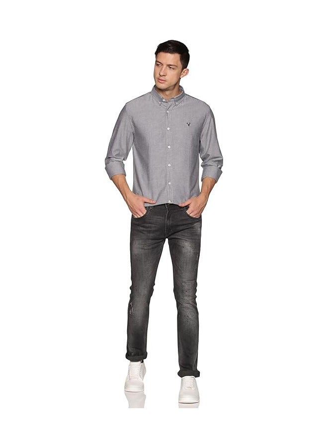 U.S. ELK Men's Button Down Shirt | Casual Slim Fit Shirt | Long Sleeve Oxford Shirts For Men | Smart Fit Cuff - Grey  - Image 4