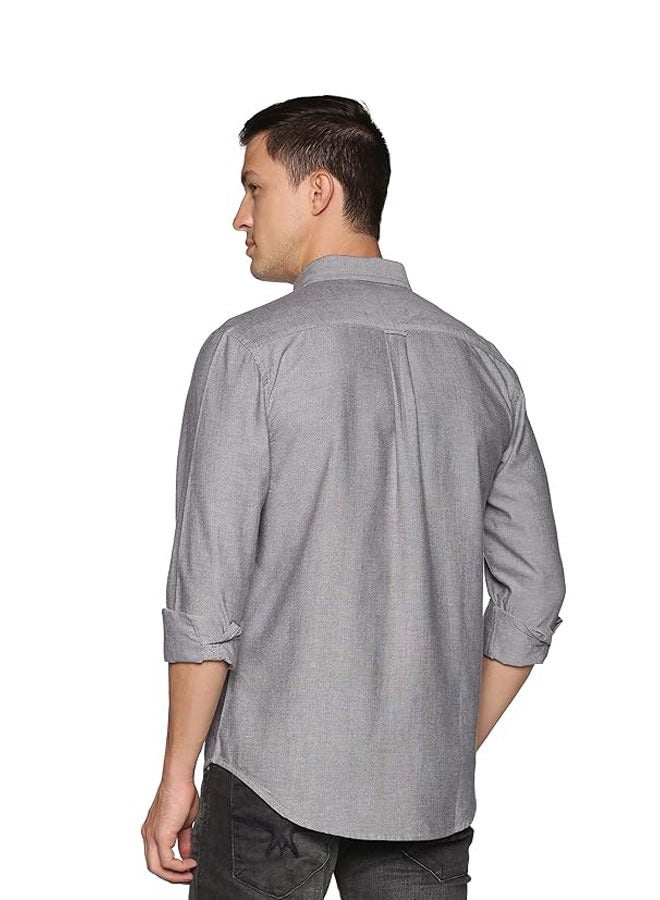 U.S. ELK Men's Button Down Shirt | Casual Slim Fit Shirt | Long Sleeve Oxford Shirts For Men | Smart Fit Cuff - Grey  - Image 3