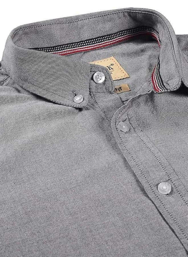 U.S. ELK Men's Button Down Shirt | Casual Slim Fit Shirt | Long Sleeve Oxford Shirts For Men | Smart Fit Cuff - Grey  - Image 5