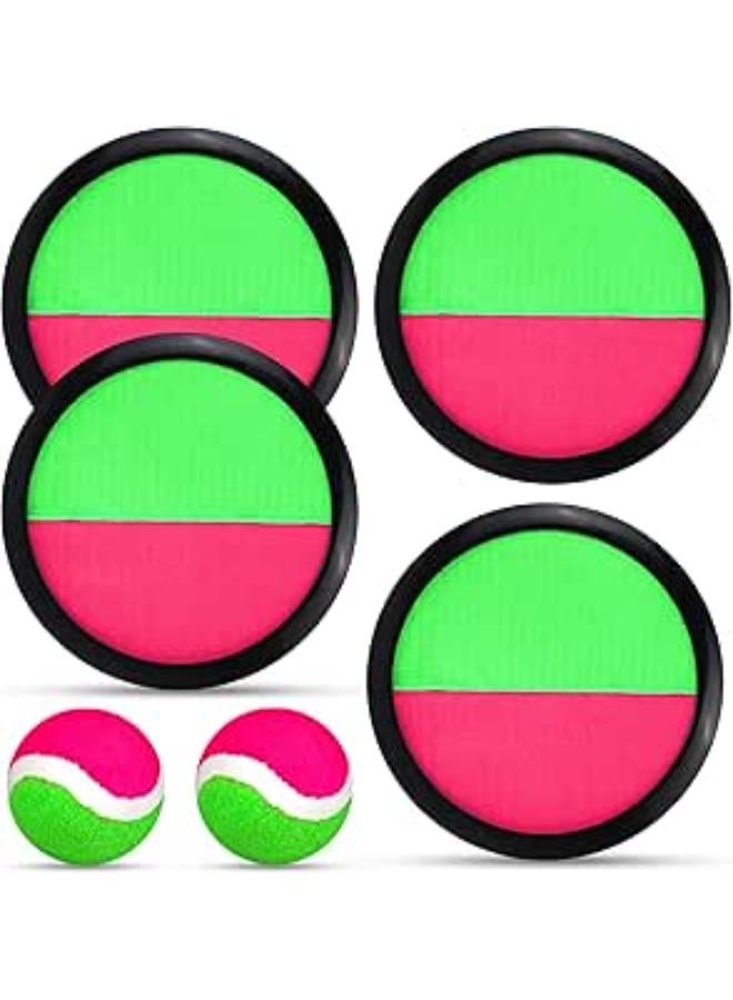 Axingqiwu Velcro Ball Game for Children, 2 Pieces Velcro Ball Set, Bring 2 Balls and 4 Bats, Throwing Game, Ball Games for Outdoor Toy Children Catch Ball 