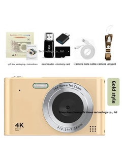 High-definition Digital Camera CCD Student Party Campus Card Machine Photo Video Retro Travel Gift-Color:H15 Gold (hd Large Screen) + 64g Memory Card + Card Reader + Android Otg Adapter