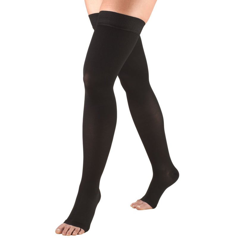 Truform Truform 2030 mmHg Compression Stockings for Men and Women Thigh High Length DotTop Open Toe Black Small