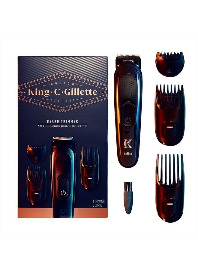 King C. Gillette Cordless Beard Trimmer for Men, Kit includes 1 Trimmer, 3 Interchangeable Combs, 1 Cleaning Brush, 1 Charger, 1 Travel Bag, BLUE  - Image 1