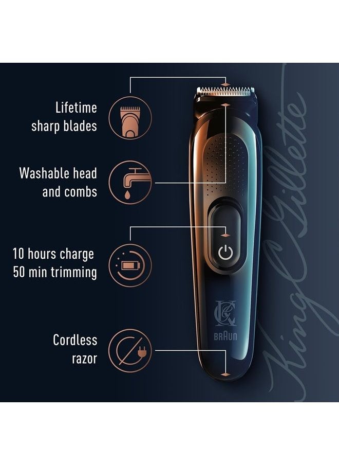 King C. Gillette Cordless Beard Trimmer for Men, Kit includes 1 Trimmer, 3 Interchangeable Combs, 1 Cleaning Brush, 1 Charger, 1 Travel Bag, BLUE  - Image 2