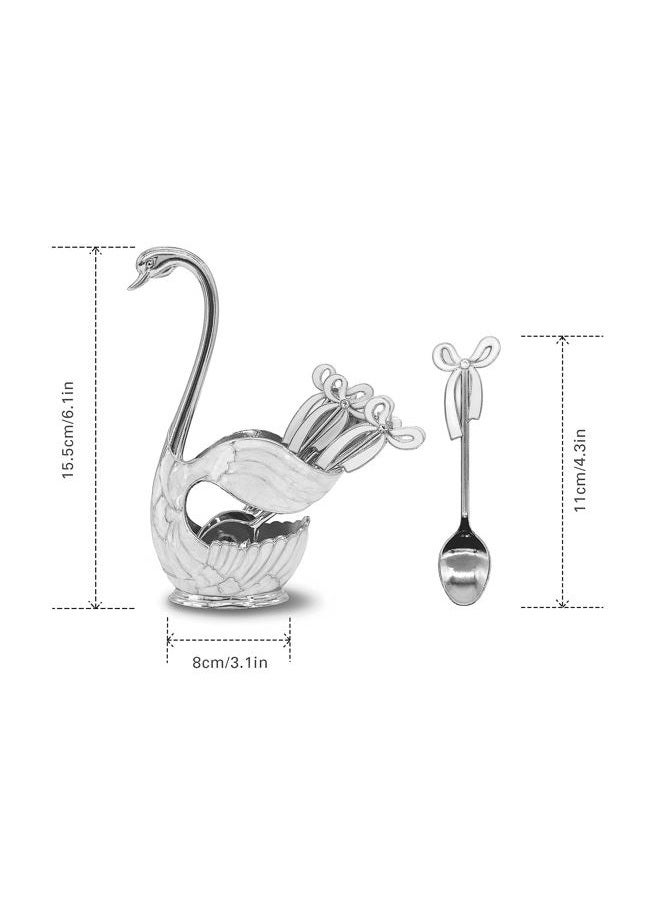 Flylin Coffee Dessert Spoon Set, Swan Base Holder with 6pcs Ice Cream Spoon Coffee Dessert Sugar Flatware (Silver) - Image 3