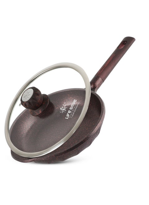 24cm (1.6 Liter)  Frying Pan With Lid - 5 Layer Granite Coating Fry Pan | Multiple Hob Compatibility | Heat-Resistant Handle Hanging Loop | Induction bottom