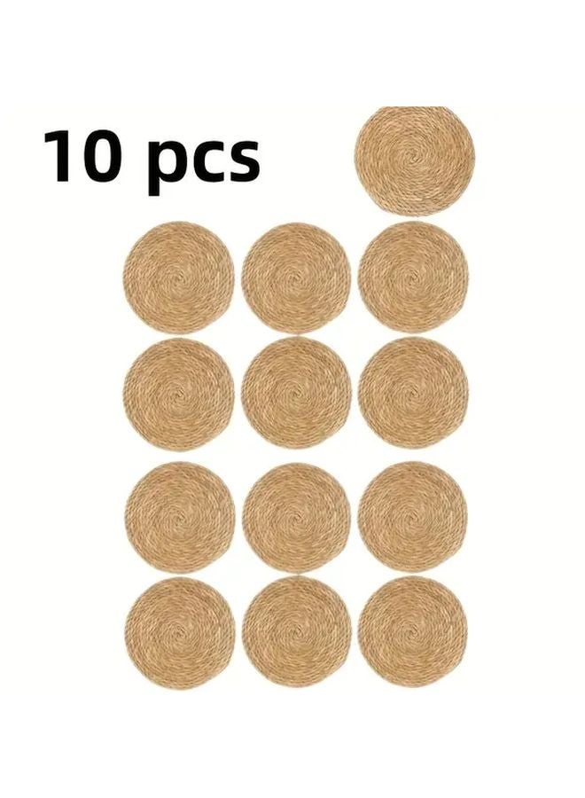 10 Packs Handwoven Grass Placemats Heat Resistant Table Protectors Japanese Style Bohemian Round - Image 5
