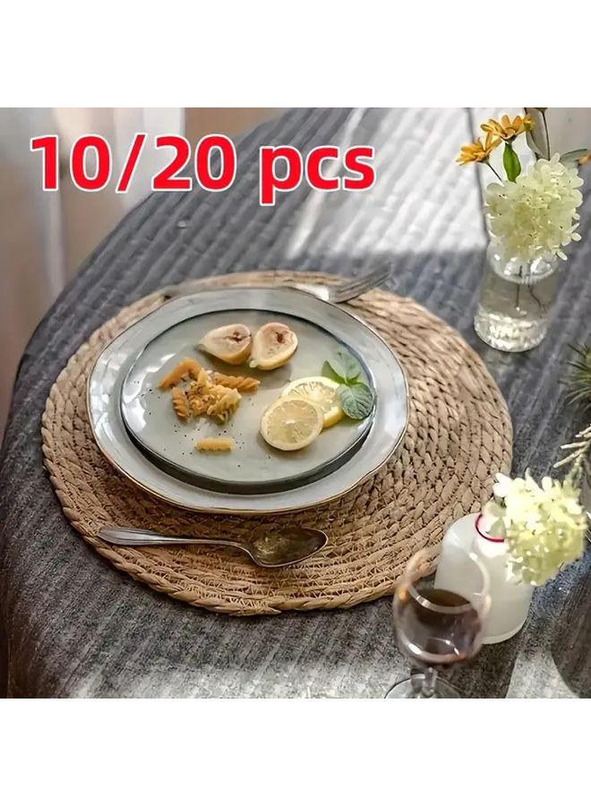10 Packs Handwoven Grass Placemats Heat Resistant Table Protectors Japanese Style Bohemian Round - Image 4