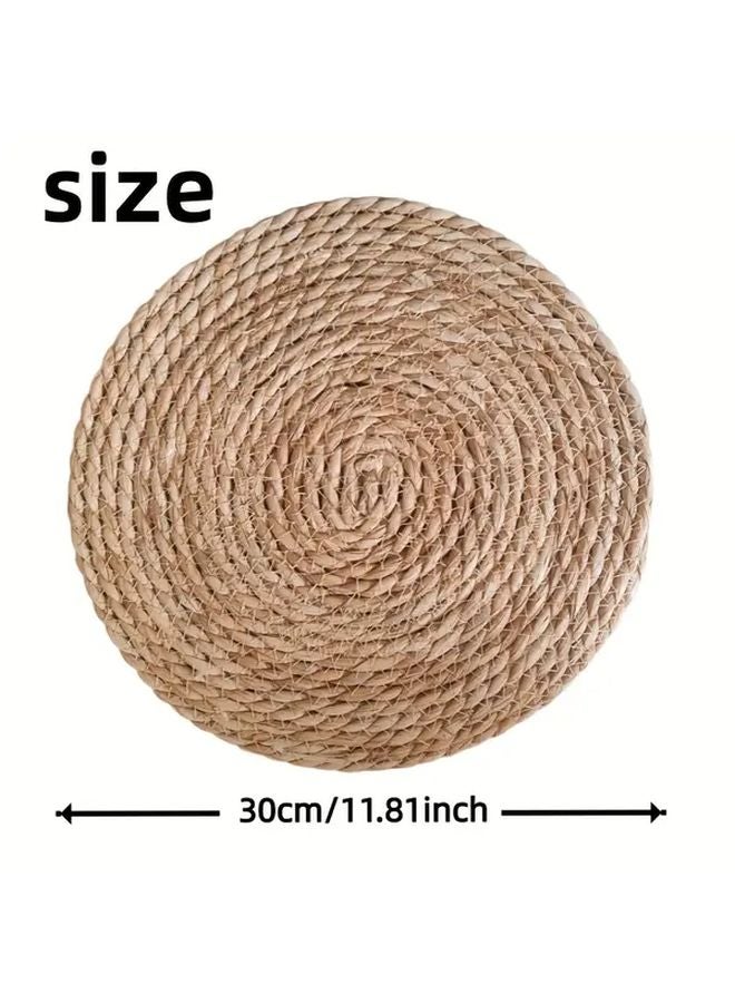 10 Packs Handwoven Grass Placemats Heat Resistant Table Protectors Japanese Style Bohemian Round - Image 3