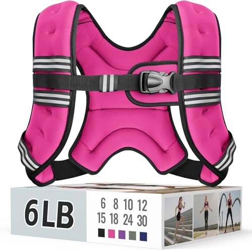 Zeerun Weighted Vest for Women & Men with Reflective Stripe and Adjustable Buckle, Comfortable & Durable Rucking Vest for Walking, Running & Strength Training, 6LBS-Pink - Image 1