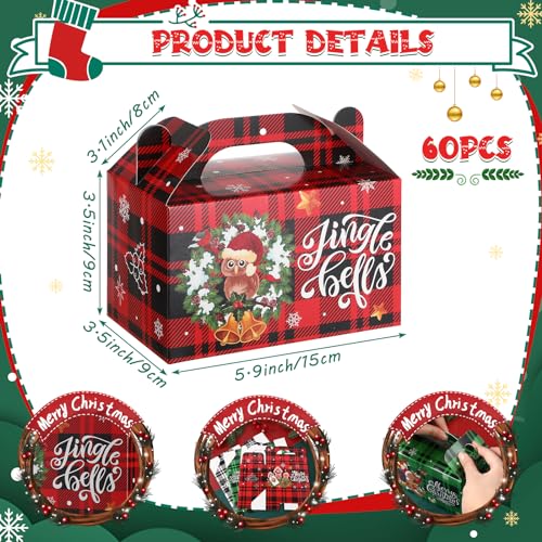 Cholemy 60 Pcs Christmas Treat Boxes 3D Goodie Candy Cookie Boxes with Handle Christmas Containers for Treats Xmas Cardboard Gift Wrap Boxes Christmas Party Favor Supplies 59 x 35 x 35 Inch - Image 3