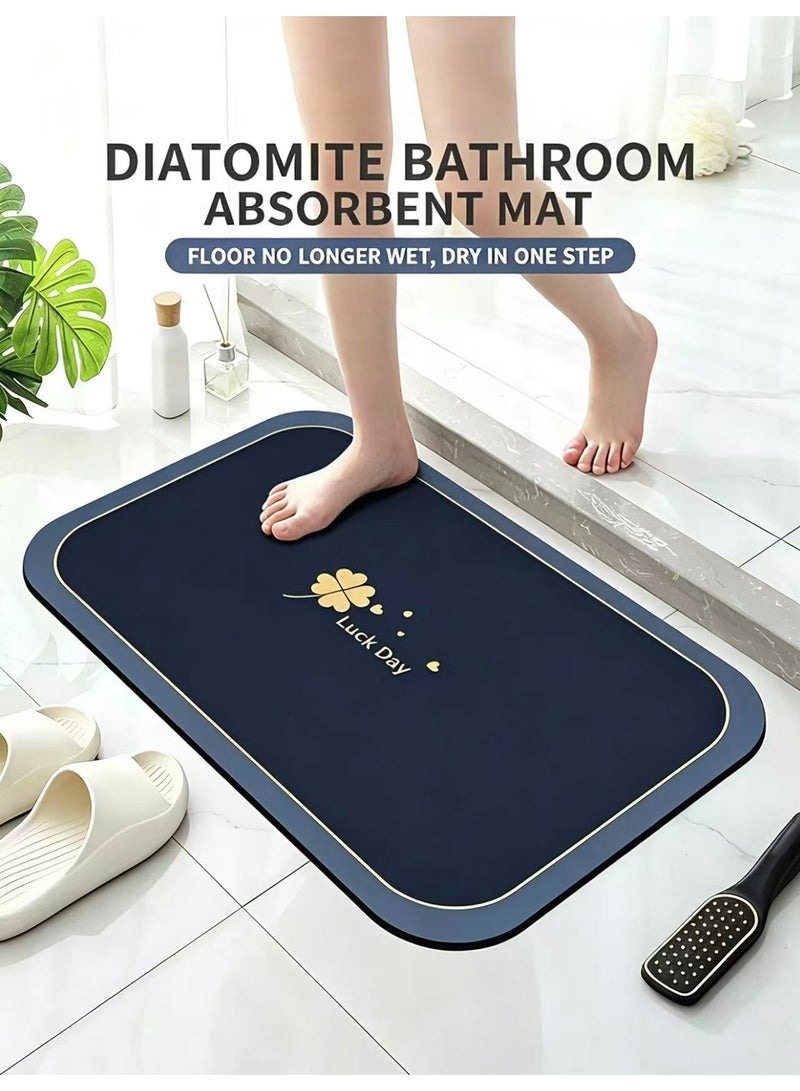 40×60cm Lucky Clover Diatomite Bath Mat, Absorbent Non-Slip Bathroom Rug - Image 1