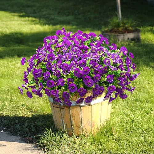 Ivydale Artificial Flowers Fake Plants for Outdoors Decoration, 12 Bundles Purple Silk Morning Glory with Eucalyptus Realistic UV Resistant Faux Flowers Greenery for Outside Planter Yard Garden Home Indoor - Image 4