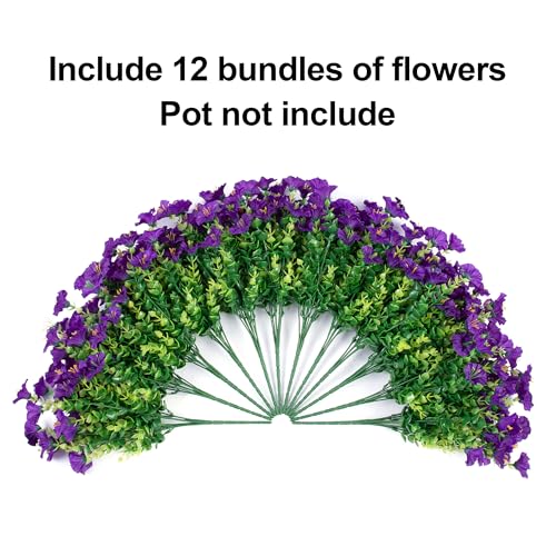 Ivydale Artificial Flowers Fake Plants for Outdoors Decoration, 12 Bundles Purple Silk Morning Glory with Eucalyptus Realistic UV Resistant Faux Flowers Greenery for Outside Planter Yard Garden Home Indoor - Image 5