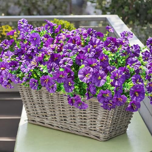 Ivydale Artificial Flowers Fake Plants for Outdoors Decoration, 12 Bundles Purple Silk Morning Glory with Eucalyptus Realistic UV Resistant Faux Flowers Greenery for Outside Planter Yard Garden Home Indoor - Image 3