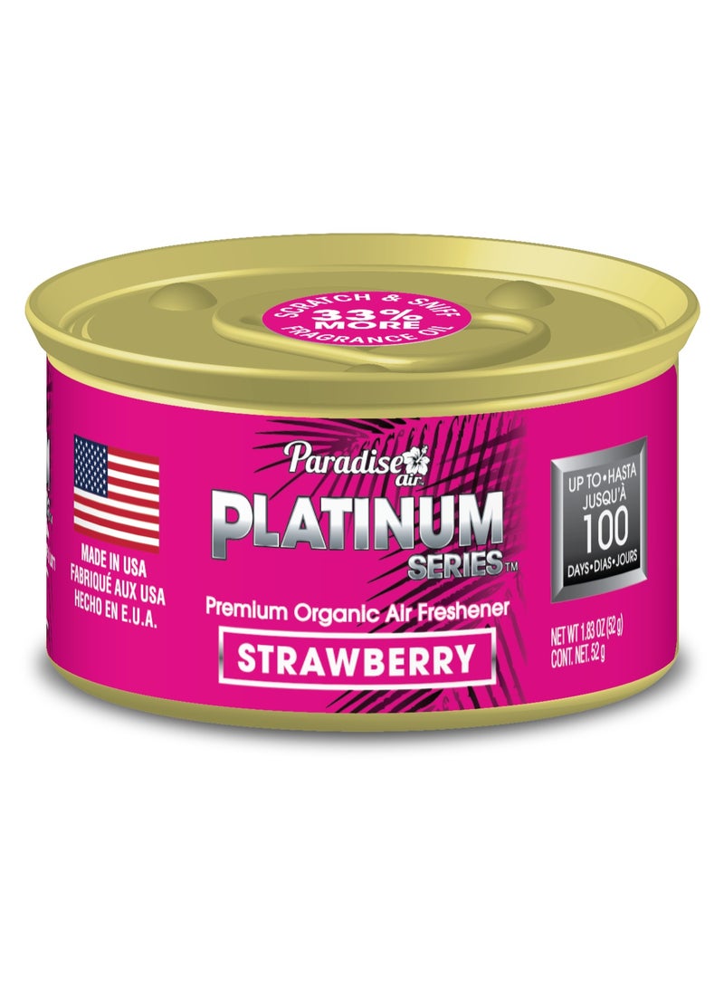 Paradise Platinum Series Premium Organic Air Freshener Strawberry- Spill-Proof Scented Tin for Home, Office & Auto - 1.5oz Can (Made in USA)