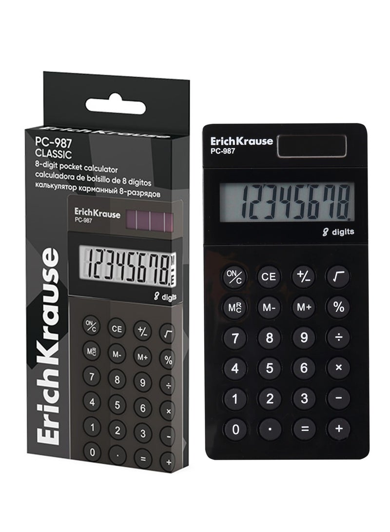 ErichKrause آلة حاسبة بحجم الجيب 8 أرقام مع طاقة مزدوجة جسم أسود - Image 1