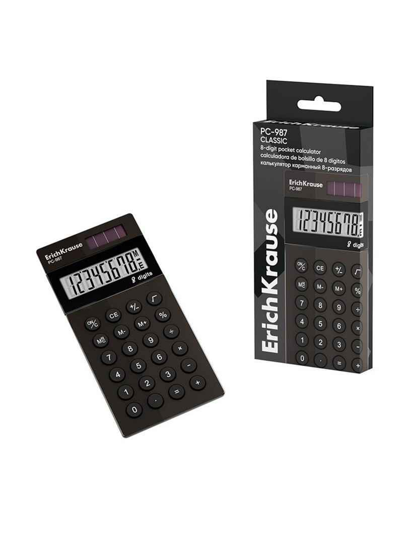 ErichKrause آلة حاسبة بحجم الجيب 8 أرقام مع طاقة مزدوجة جسم أسود - Image 4