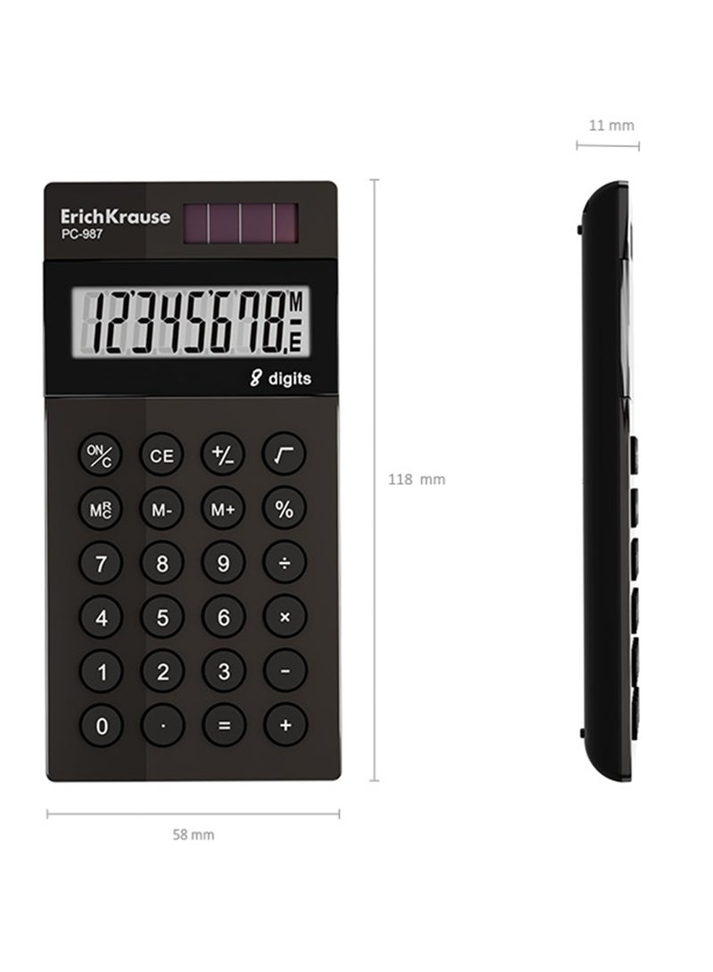 ErichKrause آلة حاسبة بحجم الجيب 8 أرقام مع طاقة مزدوجة جسم أسود - Image 3