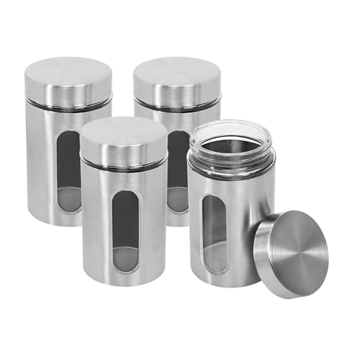WRINGO Steel Cover Window Clear Glass Jars for Kitchen Storage Food Spices Canister with Airtight Lid Container Organizer, Tea Coffee & Sugar (Silver - 900ML, Set of 4) - Image 2