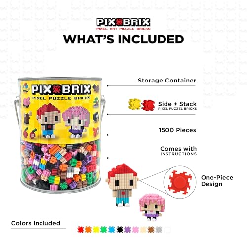 Pix Brix Pixel Art kit Puzzle Bucket 1500Piece Kit with 12Color Medium Palette Patented Interlocking Building Bricks for 2D and 3D Creations STEM Toy for Ages 6 - Image 5