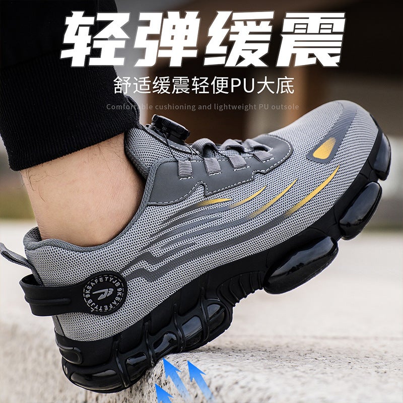No-Tie Shoelace Safety Shoes, Rotating Buckle Men'S Safety Shoes, Fly-Knit Lightweight Breathable Safety Shoes - Image 3