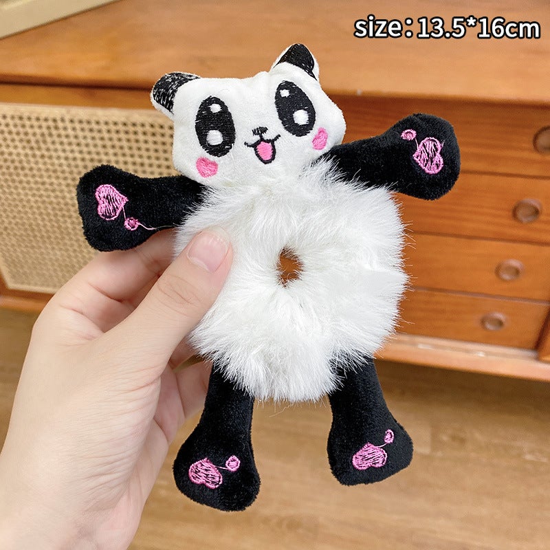 Generic Baowao Bear Hair Loop 2023 New Cute Plush Bear Tie-up Rope Womens Internet Celebratory Cartoon Hair Rope Pontail Rubber Tendon 3# Giant Panda