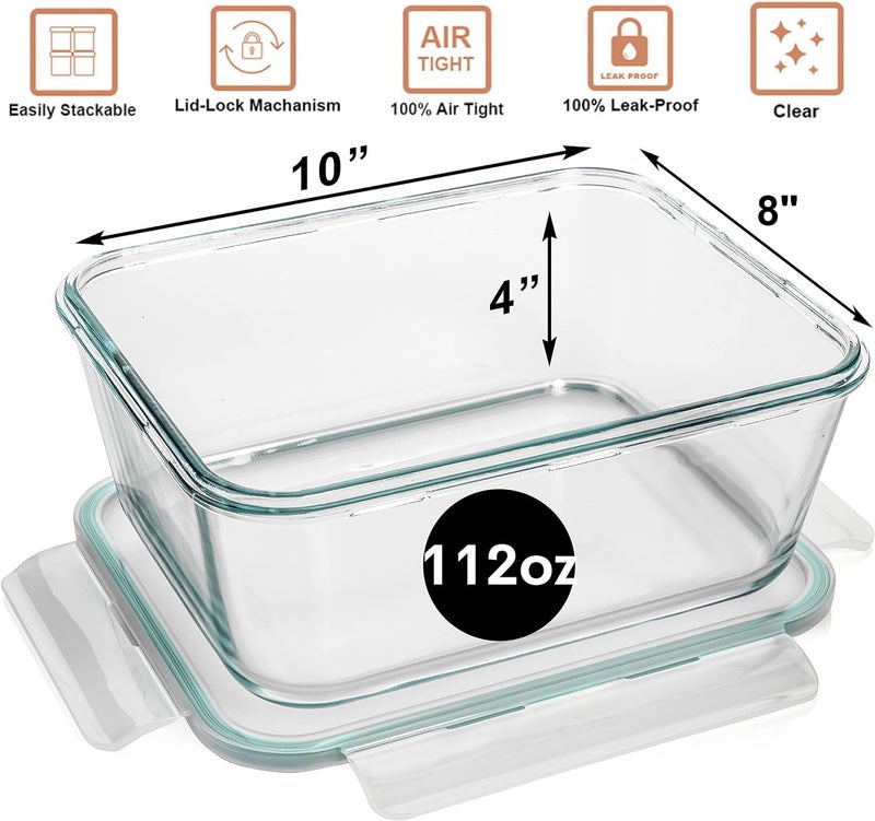 Razab 3300 ml / 112 oz Large Glass Food Storage Containers with Lids, Airtight, Leakproof, BPA Free - Ideal for Meal Prep, Store Leftover & Lunch, Baking Casserole - Freezer, Microwave & Oven Safe - Image 3