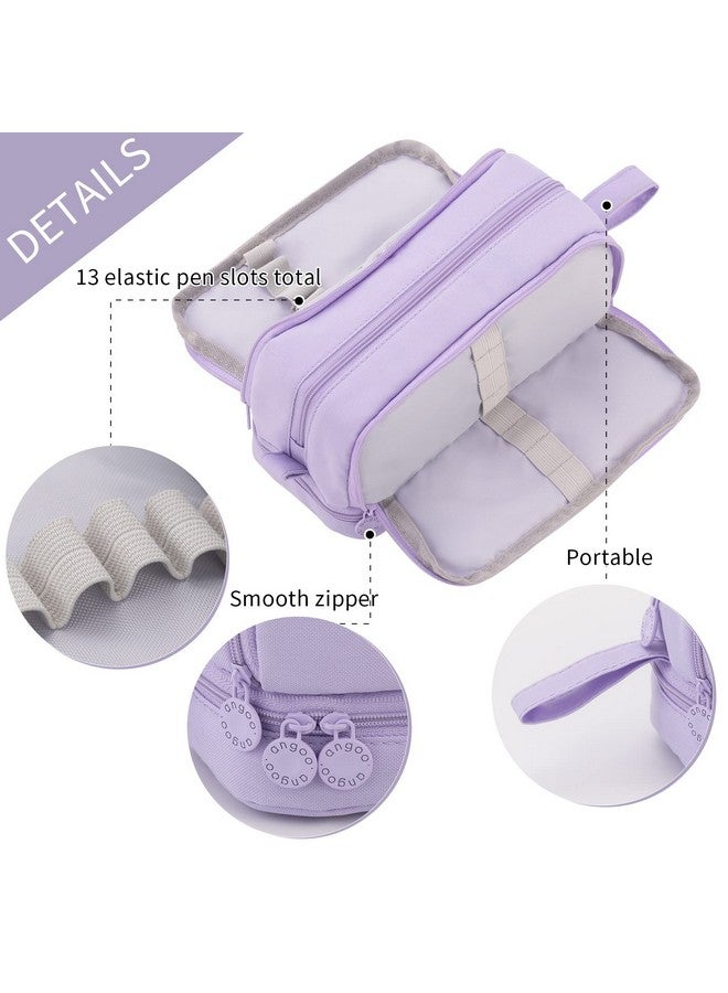 CICIMELON Large Capacity Pen Pencil Case with 4 Compartments, Multi-Slot Pencil Pouch Bag Aesthetic School Supplies Organizer for Teen Girls, Women, Adults (Purple) - Image 3