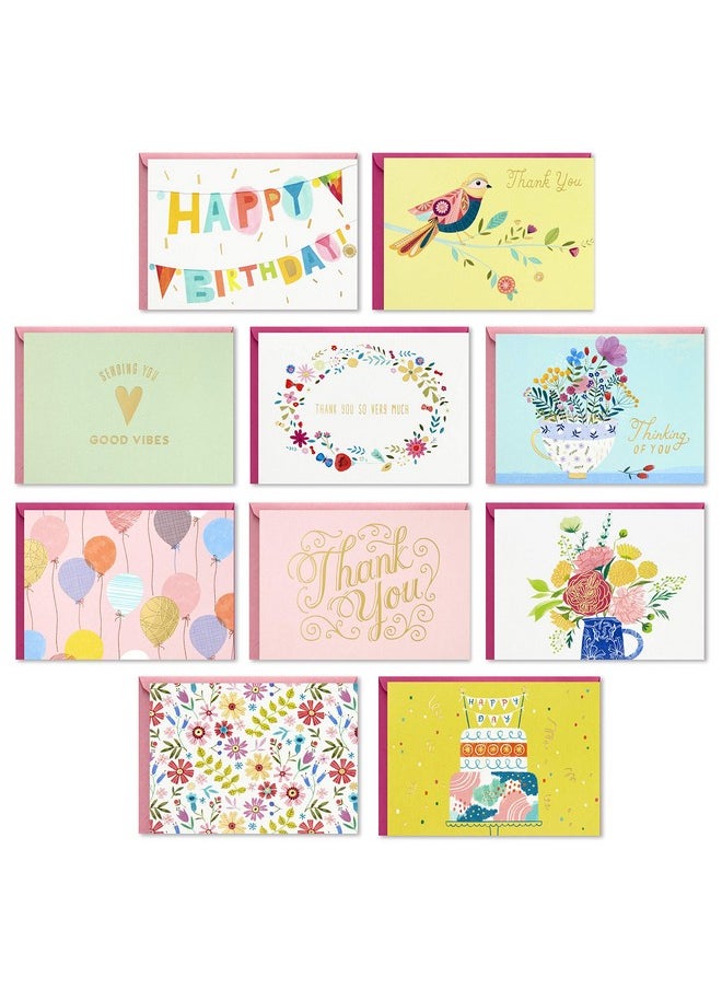 Hallmark Hallmark Pack of 30 Assorted Boxed Greeting Cards, Good Vibes-Birthday, Thinking of You, Thank You , Blank Cards  - Image 1