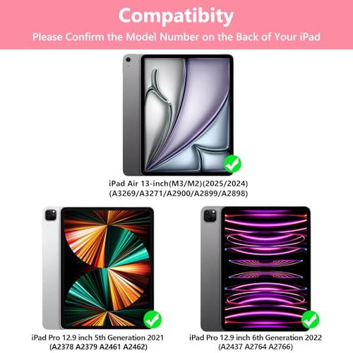TQQ for iPad Air 13-inch (M3/M2, 2025/2024) & Pro 12.9 inch Case with Keyboard, Keyboard case for 12.9-inch iPad Pro 6th/5th Gen - with Pencil Holder for iPad Air 13-inch/iPad Pro 12.9 (Pink) - Image 2
