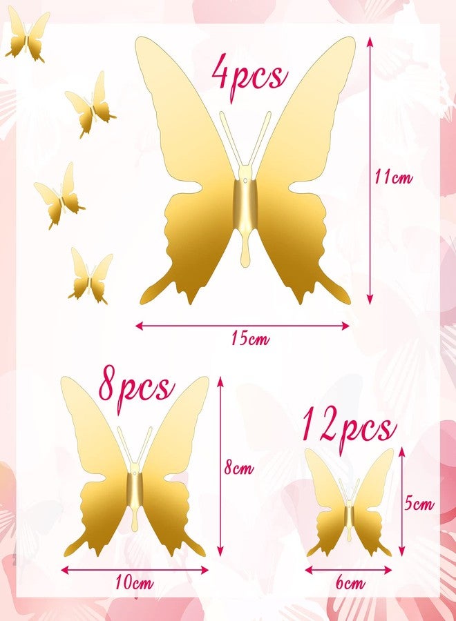 فيرايكل مجموعة فيرايكل من 24 قطعة من زينة الفراشات المعدنية، فراشات ثلاثية الأبعاد طائرة للسقف، ديكور فني لطيف يمكنك صنعه بنفسك لغرفة النوم أو غرفة المعيشة أو النافذة، مقاسات: 2.36 بوصة، 3.94 بوصة، 5.9 بوصة - Image 2