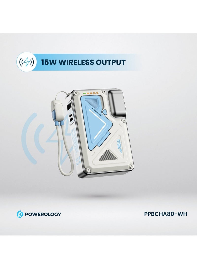 باورولوجي بنك طاقة MagSafe بسعة 10000 ملّي أمبير/ساعة مع شحن سريع PD بقدرة 35 واط وشاحن جداري بسعة 10000 ملّي أمبير/ساعة مع قابس تيار متردد مدمج وشحن لاسلكي بقدرة 15 واط، سلك USB-C إلى USB-C، بنك طاقة لشحن 4 أجهزة، مدخل/مخرج Lightning، شحن متزامن – أبيض - Image 5