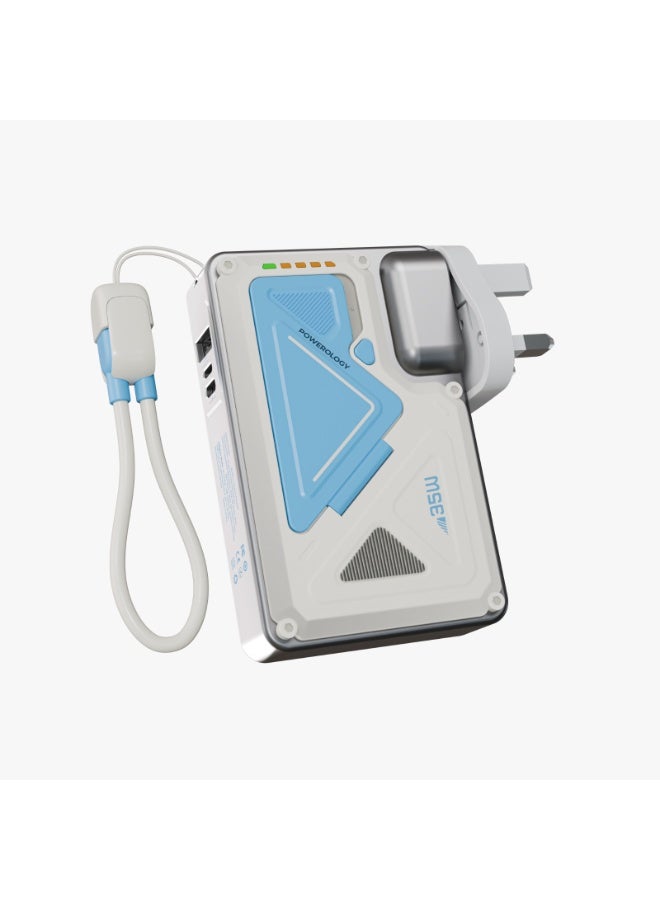 باورولوجي بنك طاقة MagSafe بسعة 10000 ملّي أمبير/ساعة مع شحن سريع PD بقدرة 35 واط وشاحن جداري بسعة 10000 ملّي أمبير/ساعة مع قابس تيار متردد مدمج وشحن لاسلكي بقدرة 15 واط، سلك USB-C إلى USB-C، بنك طاقة لشحن 4 أجهزة، مدخل/مخرج Lightning، شحن متزامن – أبيض - Image 1