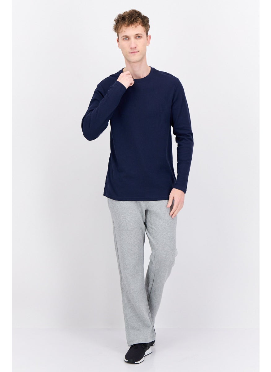 Company Eighty One - Men 2 Pack Crew Neck Long Sleeve Textured T-Shirt, Navy - Image 1