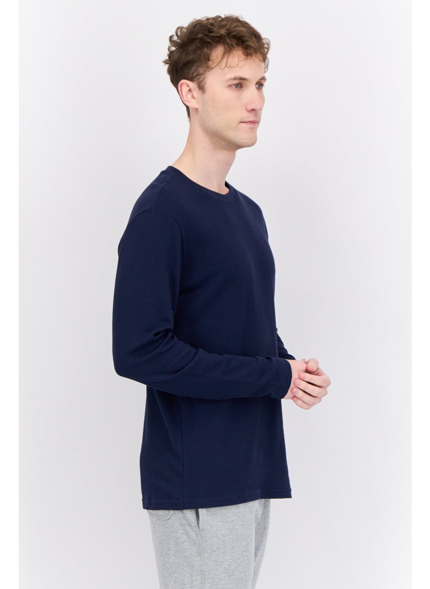 Company Eighty One - Men 2 Pack Crew Neck Long Sleeve Textured T-Shirt, Navy - Image 1