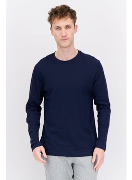 Men 2 Pack Crew Neck Long Sleeve Textured T-Shirt, Navy