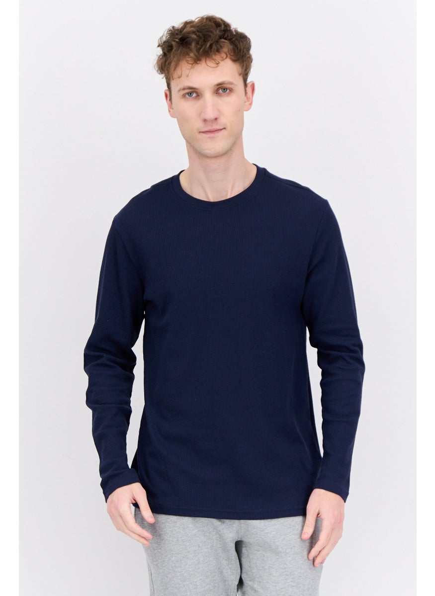 Company Eighty One - Men 2 Pack Crew Neck Long Sleeve Textured T-Shirt, Navy - Image 1
